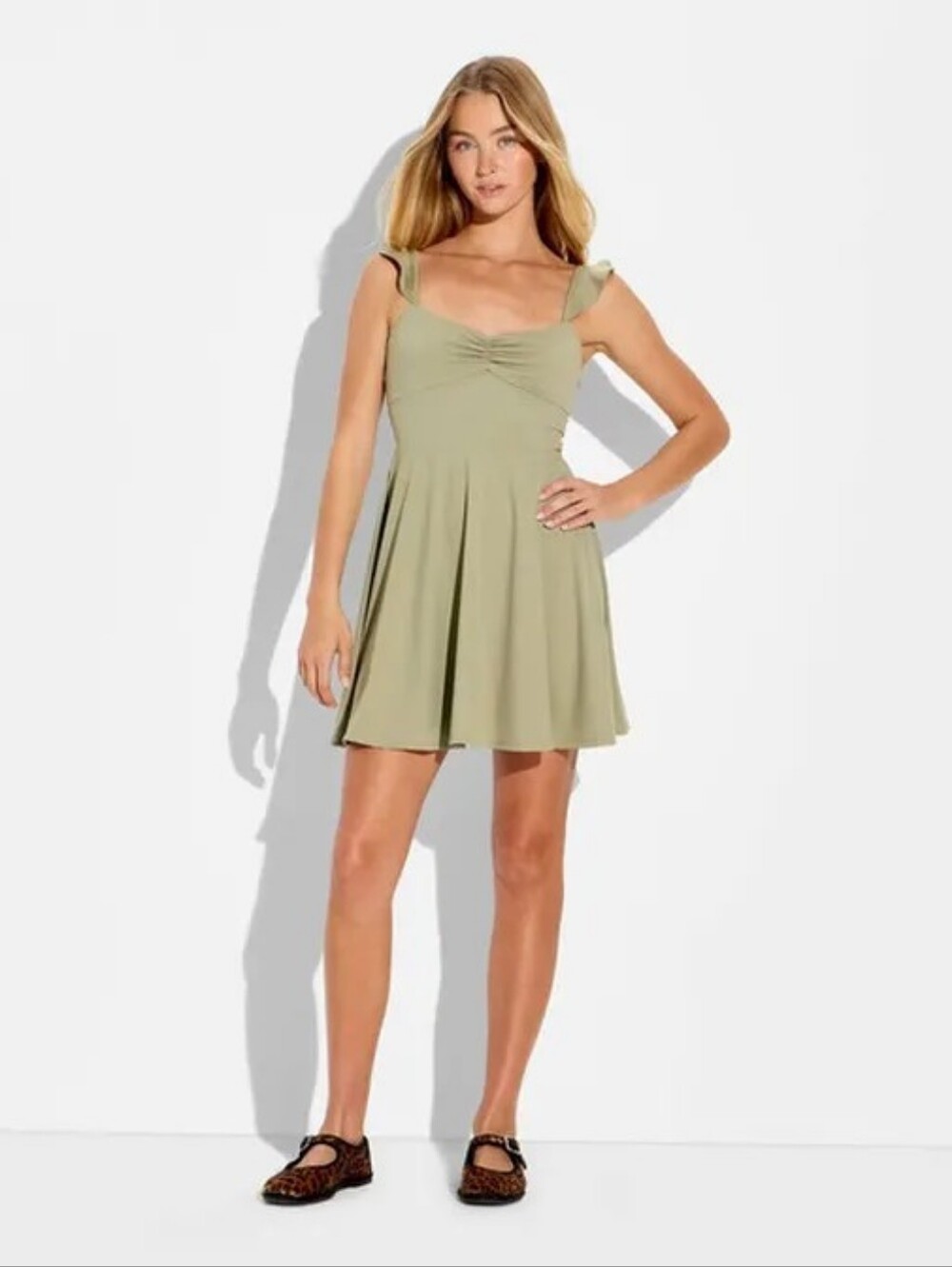 Wild Fable Sage Green Ruffle Tie Back Skater Dress XL